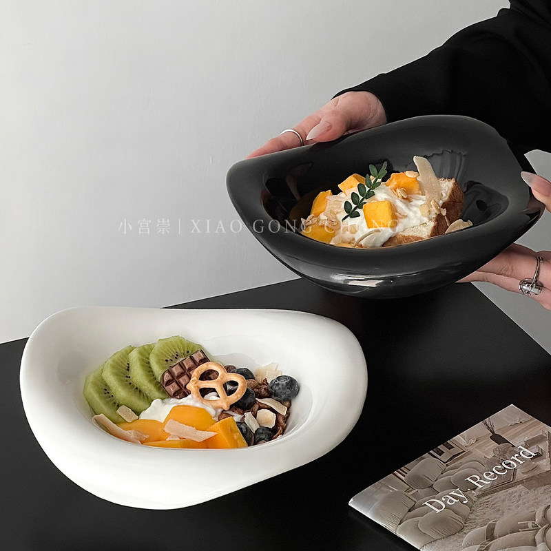 High-Appearance Ceramic Salad Bowl, Irregular-Shaped Dessert Bowl, Household Fruit Oatmeal Bowl, Yogurt Bowl, Soup Plate, Western-Style Tableware