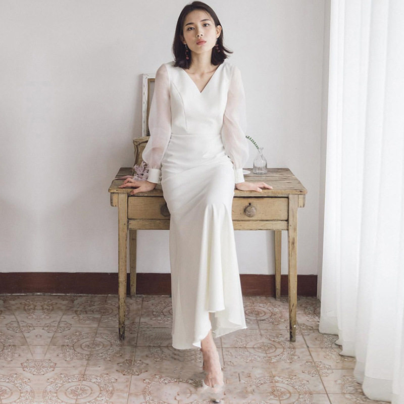 Light Wedding Dress 2026 New Satin Long Style Bride Wedding Banquet Outdoor Travel Photography Long-Sleeved Women's Wedding Tutu Dress Light Wedding Dress 2026 New Satin Long Style Bride Wedding Banquet Outdoor Travel Photography Long-Sleeved Women's Wedding Tutu Dress