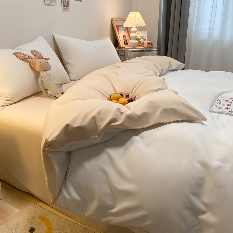 Light Luxury Washed Cotton Four-Piece Set, Machine Washable Single Quilt Cover, Skin-Friendly Bed Sheetss, Student Dormitory Set, Bedding