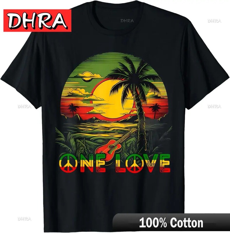 Reggae Music Guitar Rasta Pride Jamaica Rasta Reggae Sunset T-Shirt Fresh and Chic Avant-Garde Tee Shirt