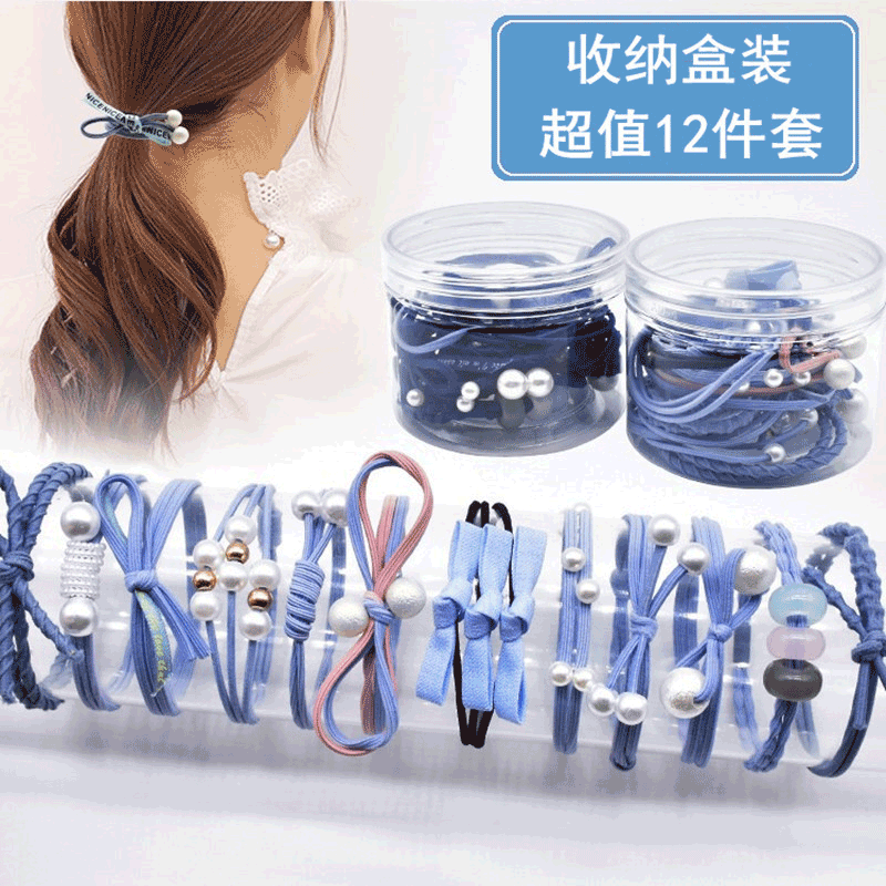Corea del Sur pequeña limpia sen cabello de cabello de mujer adornos de cabello de cabello de cola de caballo tiras de goma de cabello de cabello de adultos 12 conjuntos