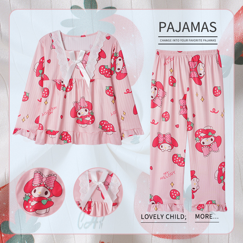 Pijamas para niños niñas de primavera y otoño traje de manga larga bebé Delgado mediano y grande niños niñas dulce dibujos animados homewear ropa exterior