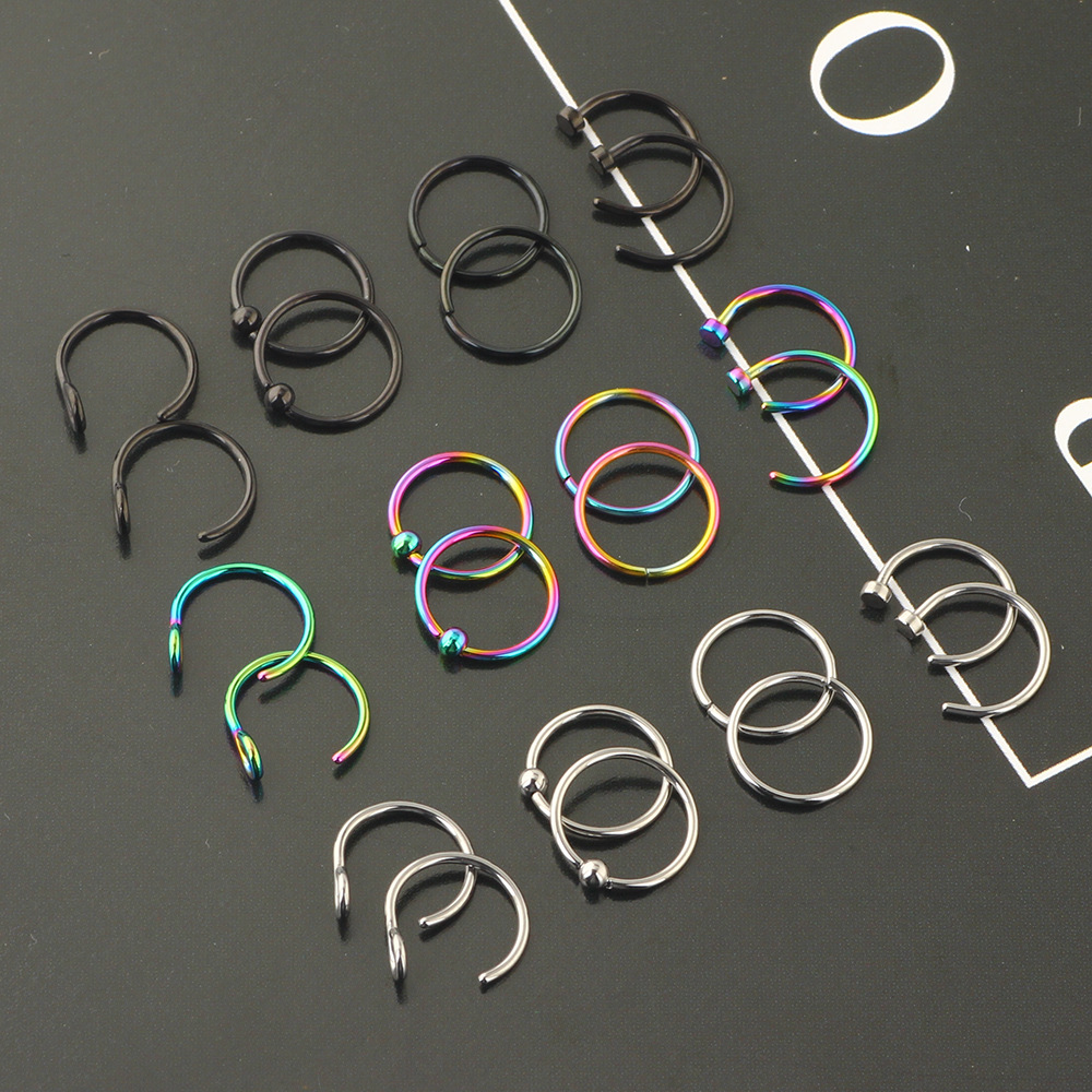 Stainless Steel Nose Ring Lip Ring Earring Set - Geometric Style Body Piercing Jewelry detail image 11