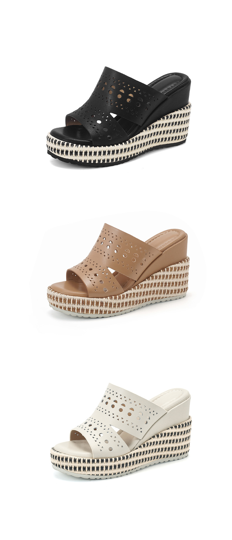 Sandal hở mũi nữ da bò cao cấp đế xuồng tăng chiều cao — màu đen, Trắng kem-, màu mơ chi tiết 19