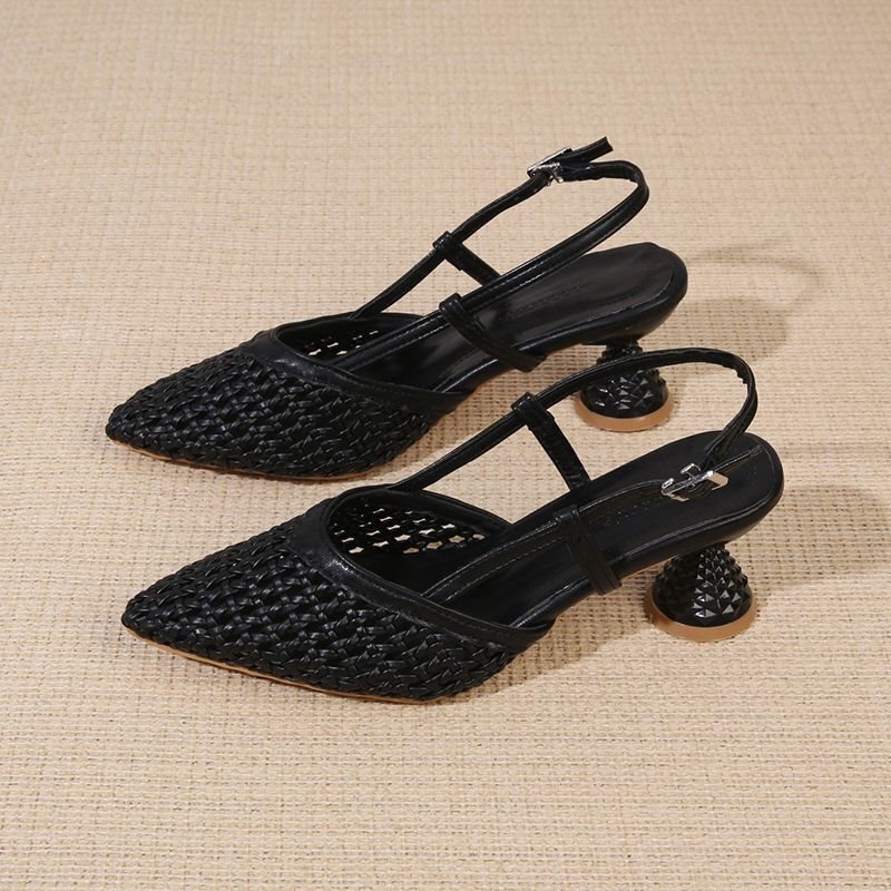 2025 Summer New French Style Niche Women's Pointed Toe Woven Buckle Strap High Heel Hollow Out Sandals 2025 Summer New French Style Niche Women's Pointed Toe Woven Buckle Strap High Heel Hollow Out Sandals