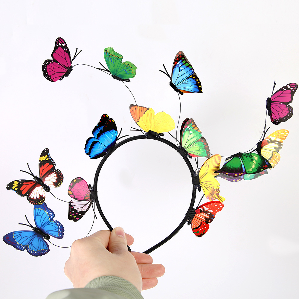 Color transfronterizo mariposa de simulación estereoscópica mariposa de cabeza para adultos niños primavera fotos de bosque tocado de foto