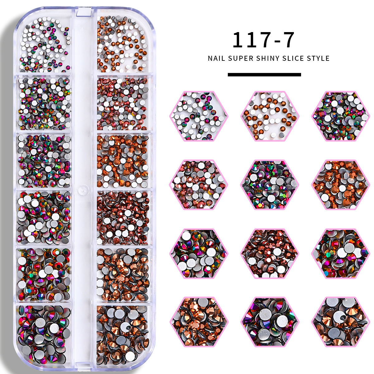 Set de joyas de uñas 12 barras de joyas taladro de uñas largo taladro de fondo plano mezclado taladro de forma especial superbrillante accesorios de uñas
