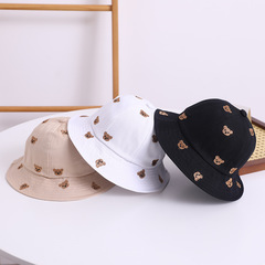Little Bear Head Japanese Cute Embroidered Fisherman Hat Children's Travel Sunshade Sun Protection Leisure Versatile Basin Hat Wholesale