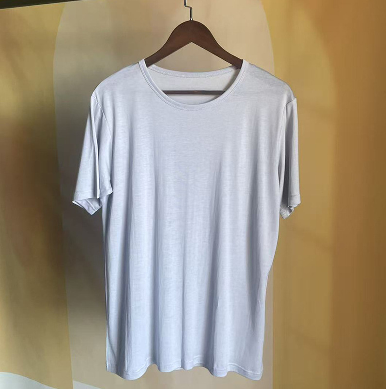 Plus-Size Solid Color Men's Mulberry Silk Cotton Blend Round-Neck Short-Sleeve T-Shirt Knit Silk Loungewear Pajamas Plus-Size Solid Color Men's Mulberry Silk Cotton Blend Round-Neck Short-Sleeve T-Shirt Knit Silk Loungewear Pajamas