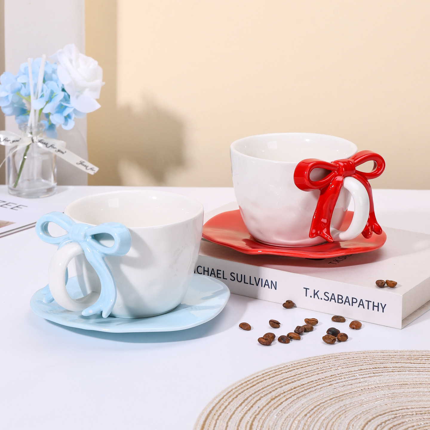 Explosiones transfronterizas de arco taza de cerámica pintada a mano taza de café plato conjunto de alto valor ins viento taza de leche