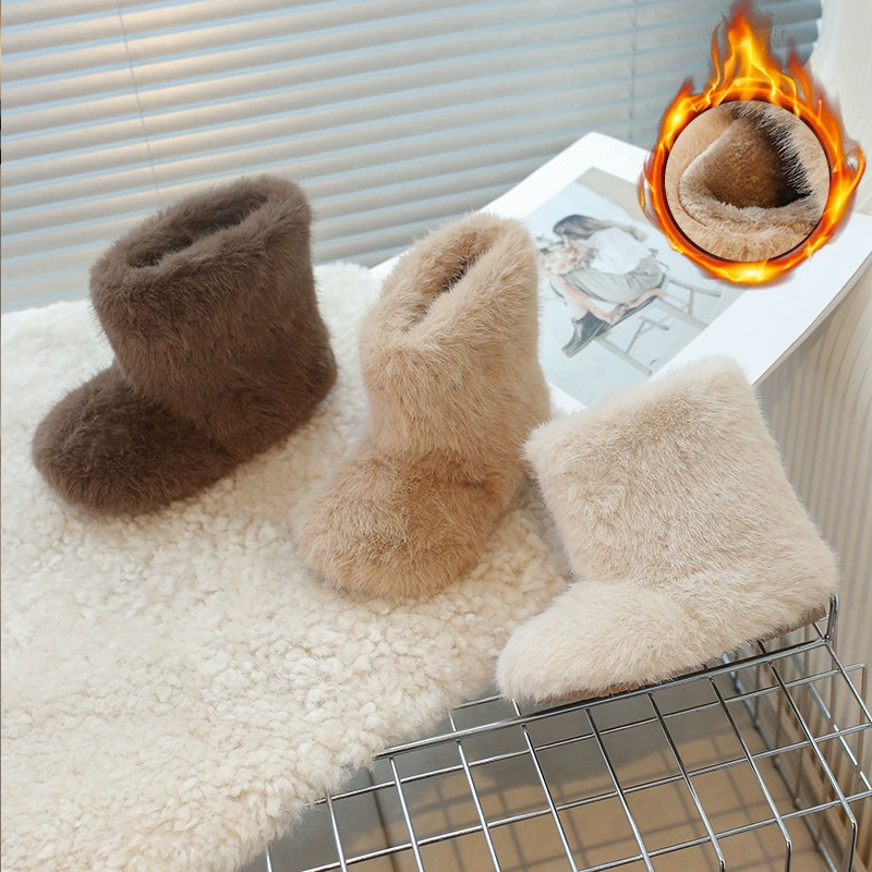 2025 новые зимние модные детские меховые ботинки для девочек, теплые короткие ботинки с мехом для мальчиков, детская обувь