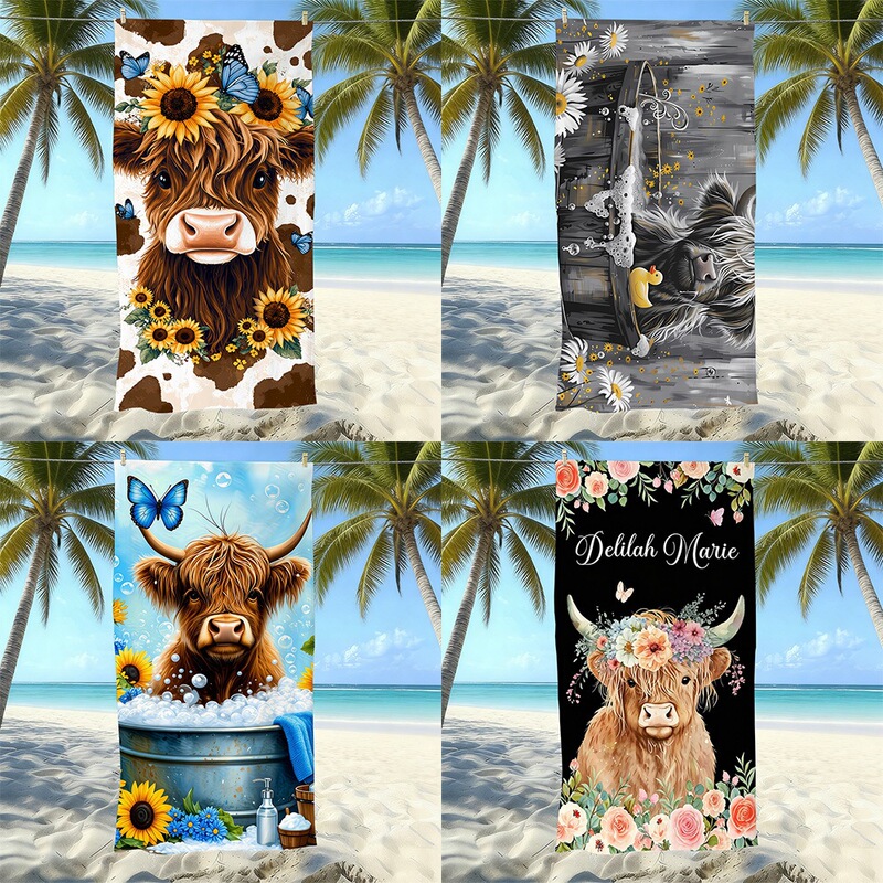European and American Retro Highland Cow Print Beach Towel, Ultra-Fine Fiber, Thickened, Water-Absorbent, Quick-Drying Outdoor Bath Towel European and American Retro Highland Cow Print Beach Towel, Ultra-Fine Fiber, Thickened, Water-Absorbent, Quick-Drying Outdoor Bath Towel