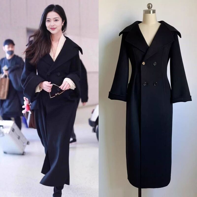 Autumn and Winter New Korean Style Slim-Fit Slimming Elegant Women's Wool Cashmere Double-Face Mid-Long Coat Thickened Jacket