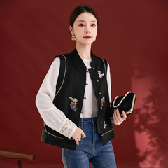 源头工厂秋季新款醋酸提花压皱开衫重工刺绣马甲女新中式国风2367