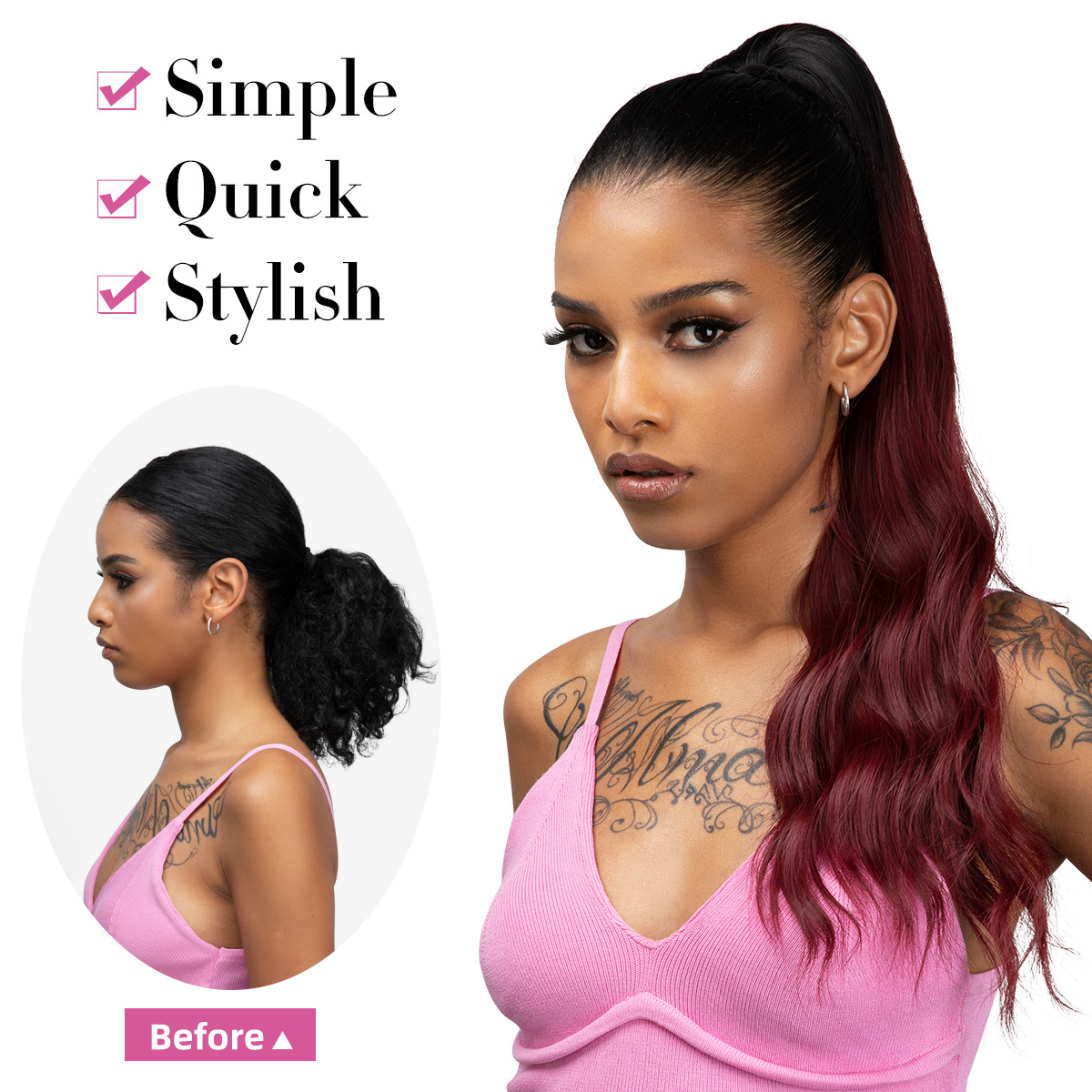 Transfronterizo europeo y americano Peluca de cola de caballo de las mujeres largo pelo rizado cordón agua ondulación Cola de Caballo extensión del pelo cola de caballo