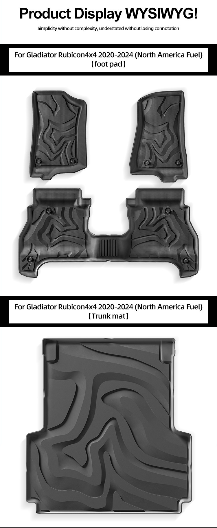 Suitable for 20-24 Jeep Gladiator Car Floor Mats, Stain-Resistant and Waterproof Tpe Floor Mats Cross-Border