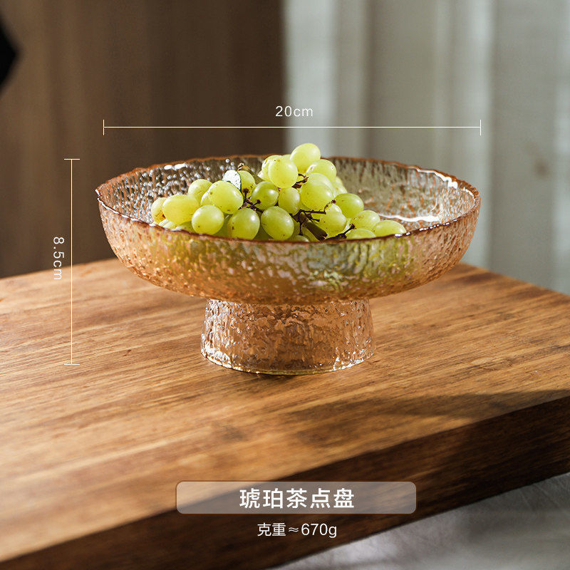 Platos de vidrio de pies altos, platos de frutas caseras de alta calidad, platos de frutas secas, platos de bocadillos, platos de comedor, adornos decorativos de alto valor