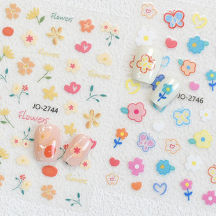 Cute Doodle Cartoon Flower Rainbow Daisy Nail Art Sticker Tulip Rabbit Flower Macaron Nail Art Sticker