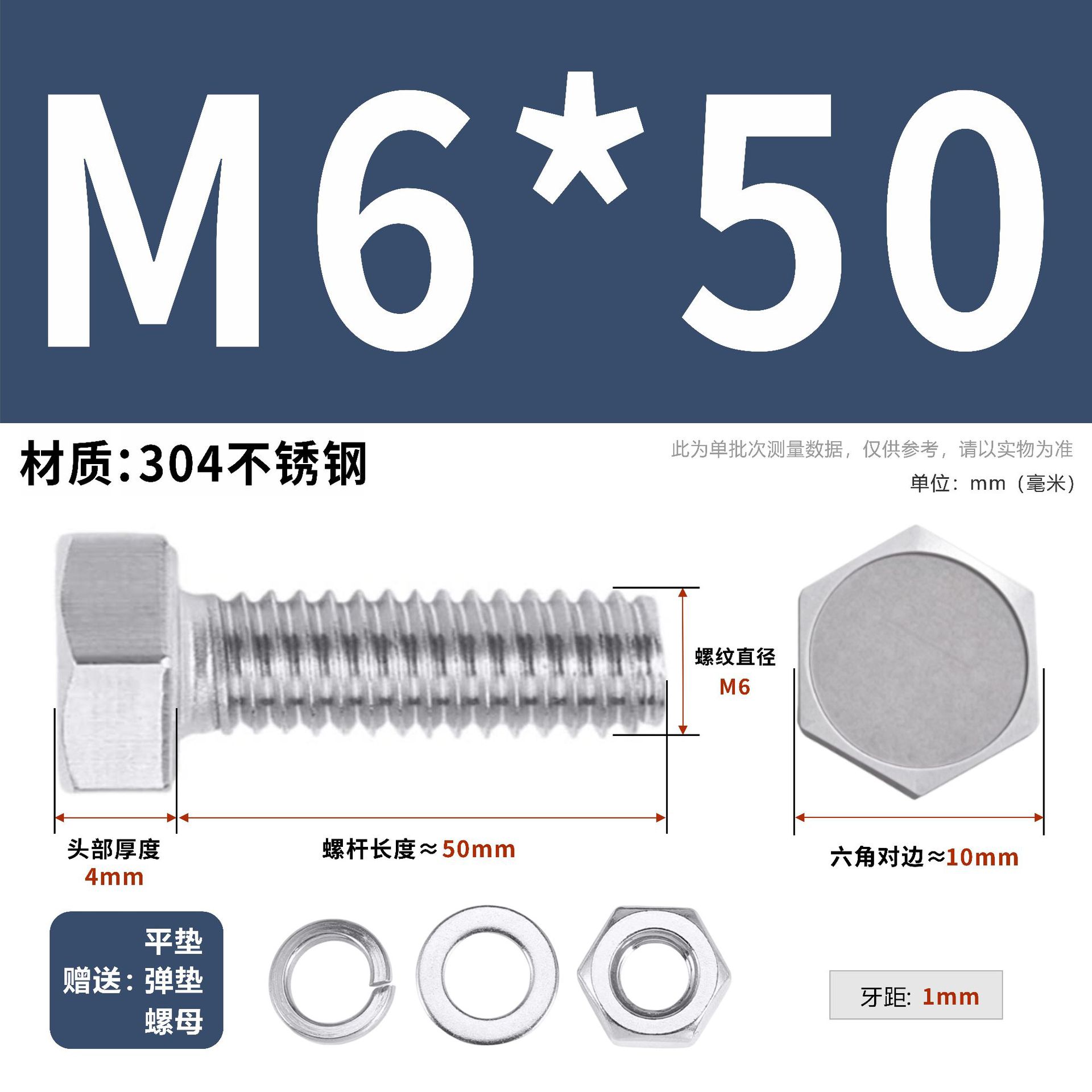 304 acero inoxidable tuerca perno hexagonal conjunto de accesorios de almohadilla de resorte M3M4M5M6M12 image 79
