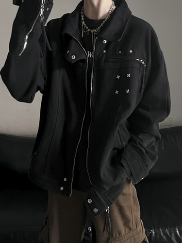 Vintage American High Street Black Denim Jacket for Men - Autumn/Winter Advanced Design Sense, Niche Trend Brand Collar Jacket