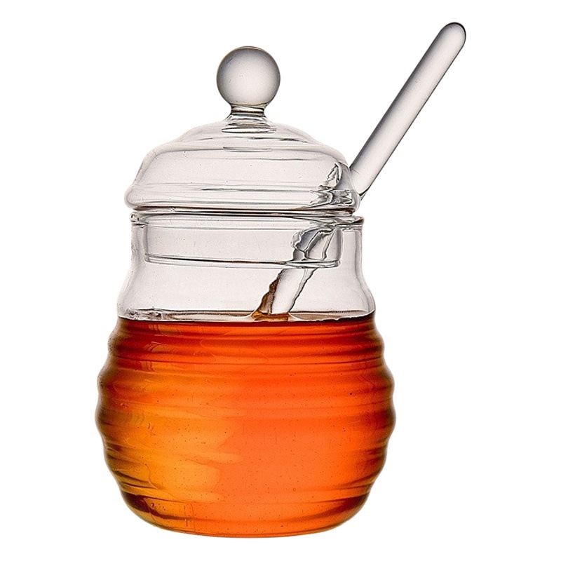 Household Transparent Glass Honey Jar with Lid Glass Stirring Stick Honey Bottle Creative Jam Glass Honey Stick