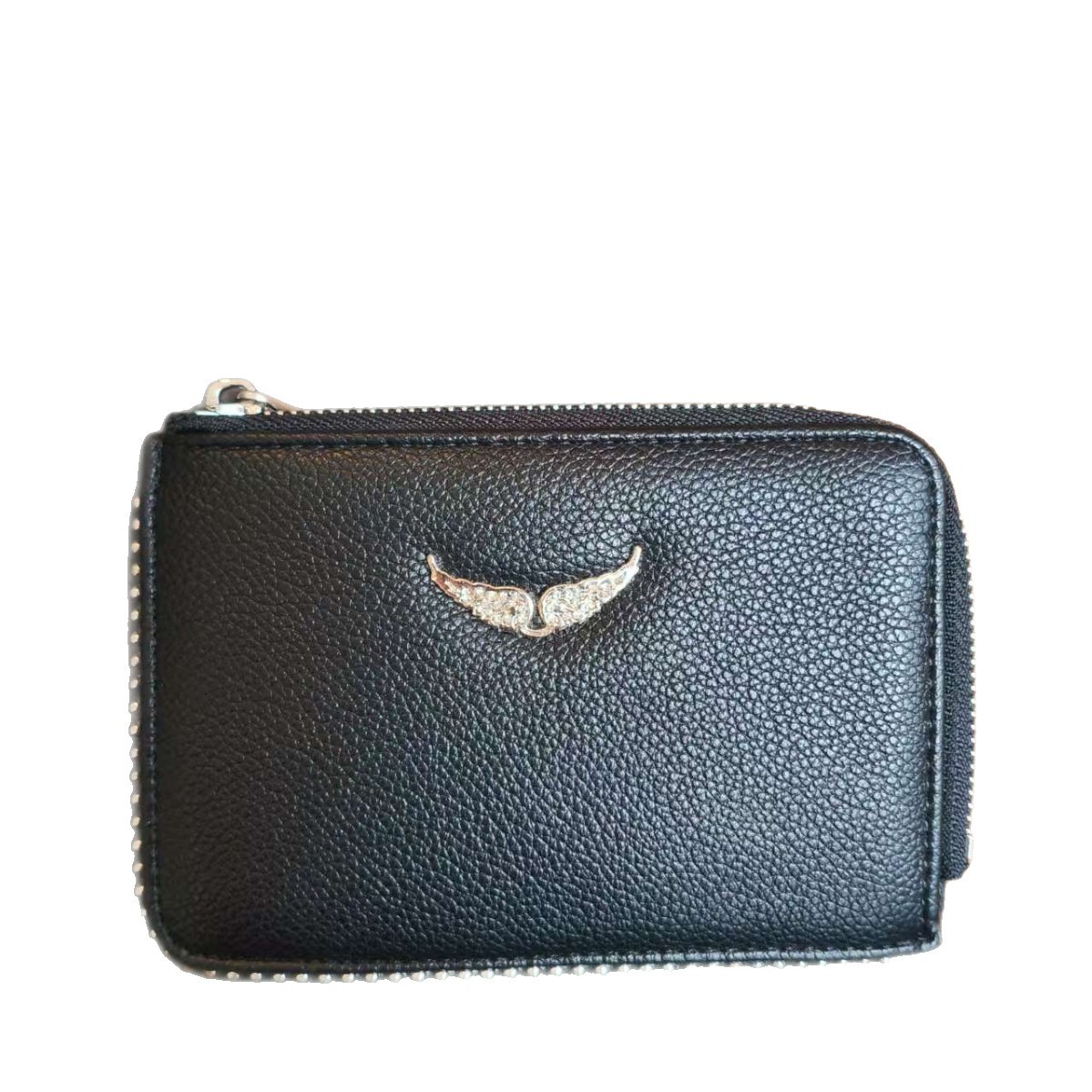 Bolso de cuero cruzado con alas y cadena, estilo negro