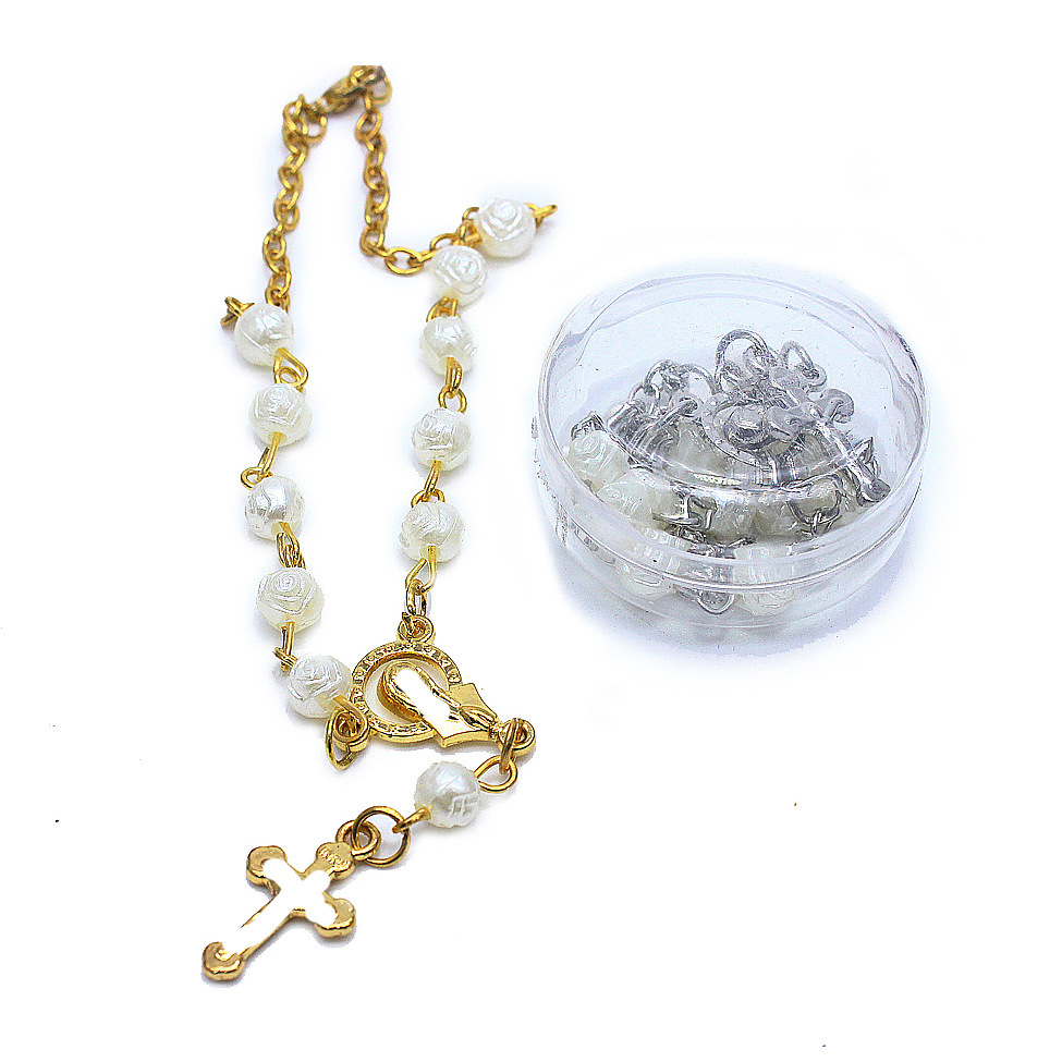 跨境6mmRosary玫瑰念珠十字架吊坠手链女轻奢高级感手工串珠项链