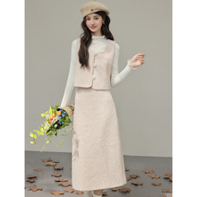 法式修身显瘦小香风套装女2025秋冬季新款针织衫马甲半身裙三件套