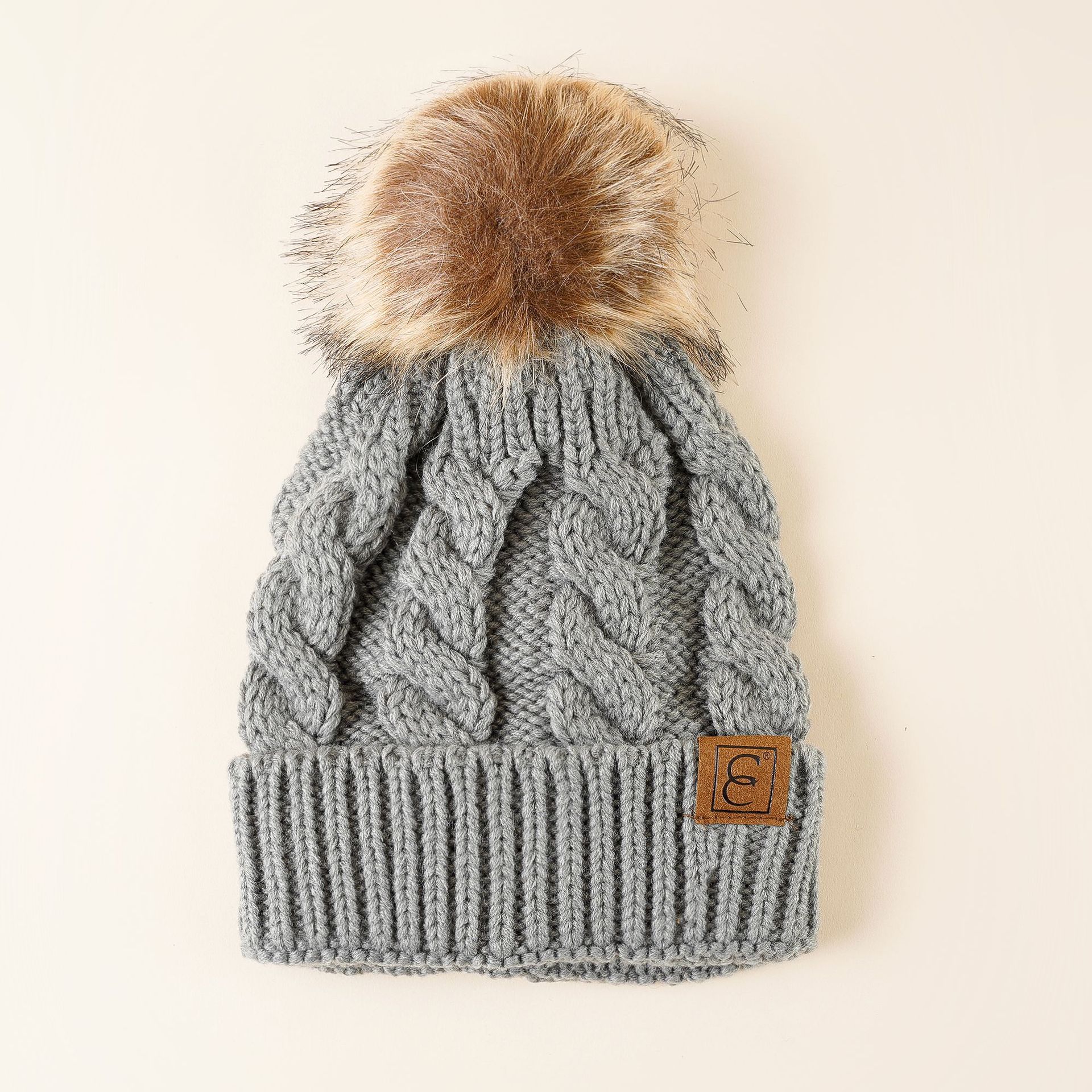 Sombrero de lana de invierno de las mujeres de estilo coreano moda de cuero estándar sombrero de lana sombrero de punto cálido patrón de cáñamo sombrero de lana