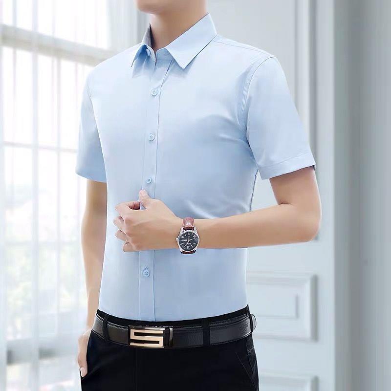 Light Blue Short-Sleeved Shirt Men's Summer Korean Style Boyfriend Style High-End Thin Breathable Vacation Sun Protection Long-Sleeved Shirt