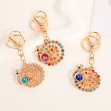 跨境彩色镶钻孔雀钥匙扣创意合金水钻钥匙挂件小众设计感包包挂件
