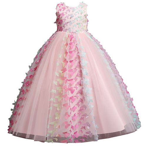Girls' dresses, evening dresses, mesh puffy dresses, long dresses, sleeveless princess dresses, host dresses, performance clothes