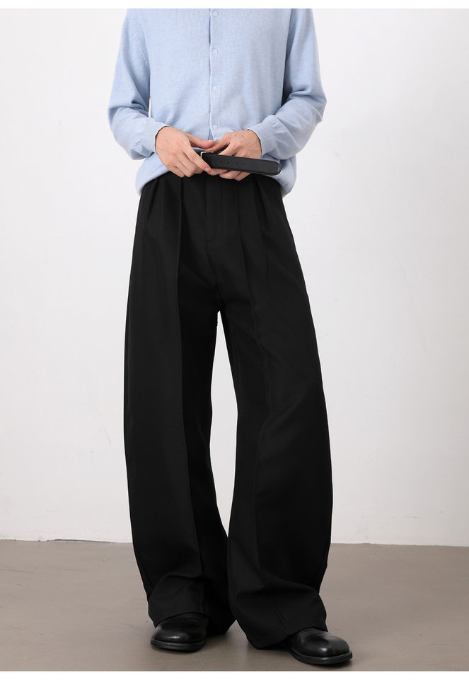 Quần tây nam dáng rộng ống suông xếp ly đôi, lưng cao, vải rủ, quần dài casual — màu xám, màu đen chi tiết 12