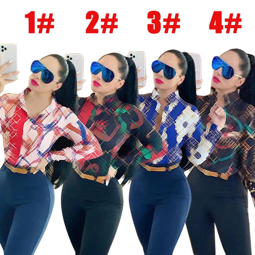 Women's Sexy Elegant Casual Fashionable Printed Button down Long Sleeve Stand Collar Shirt DD0112 New European American Style_ecoleips.com