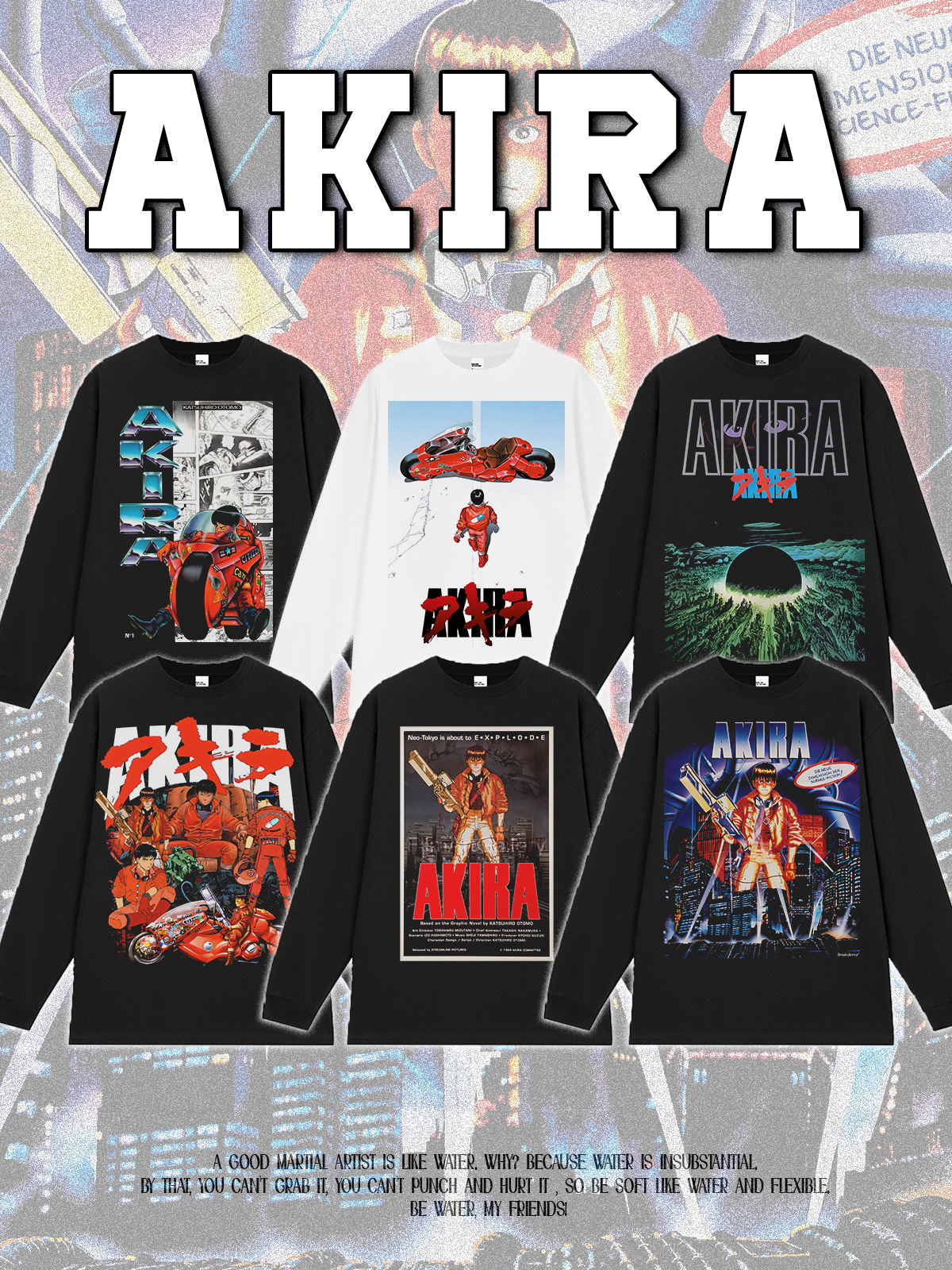 アキーラAKIRAアメリカレトロアニメ半袖tシャツ男性クロスボーダーヴィンテージ重ポンド水洗いして古いです。