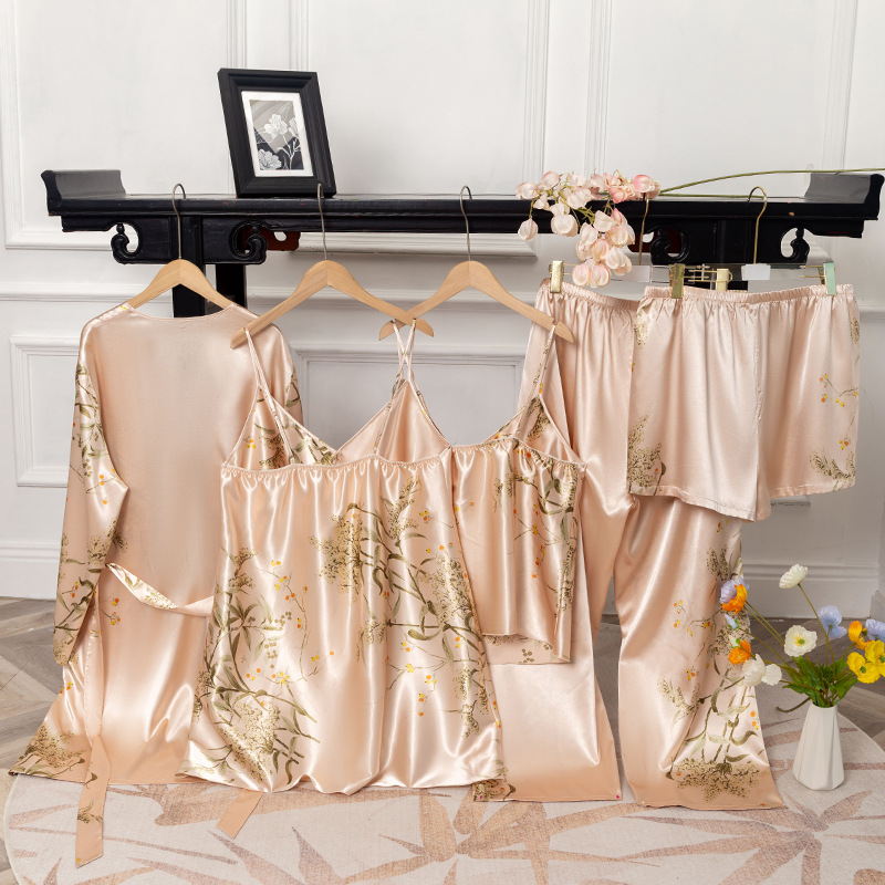 Cinco piezas Yaoting nuevo pijama de tamaño grande mujer delgada impresión pijama de cabina pantalones cortos ropa para el hogar 22064