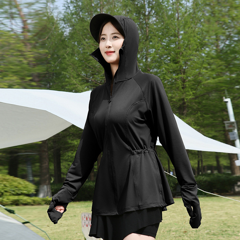 女性用ウエスト日焼け止め服、夏の紫外線防止屋外新しいアイスシルクオリジナル糸、軽くて通気性のある指先日焼け止め服|undefined