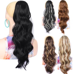 Wig European and American women's long curly hair drawstring hair fluffy ponytail egg roll big wave chemical fiber ponytail hair wholesale