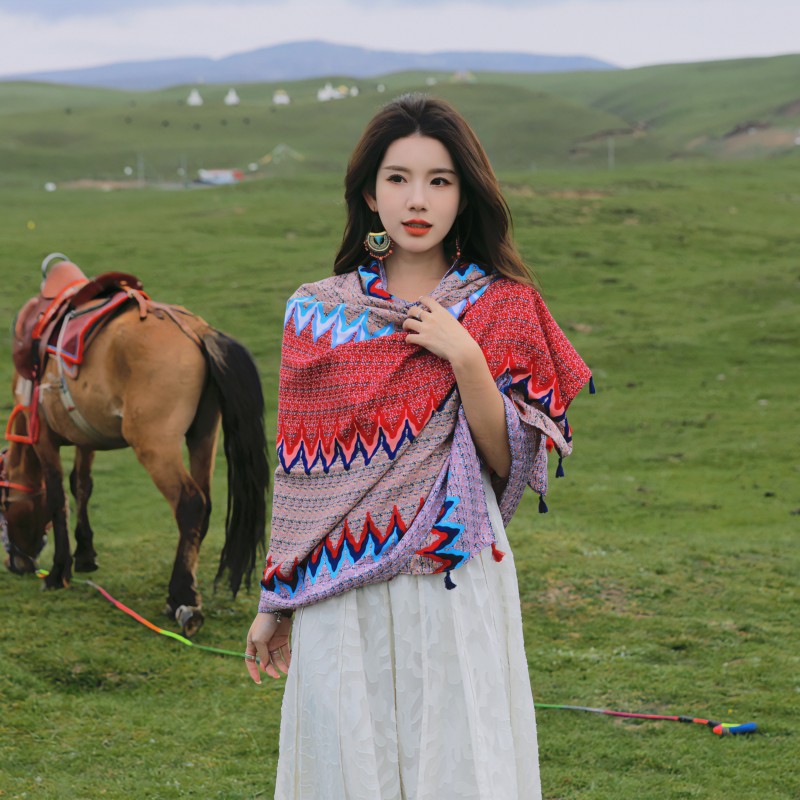 Yunnan Lijiang viajes fotografía mantón decorativo estilo étnico de la vendimia patrón onda protector solar bufanda delgada toalla playa para las mujeres