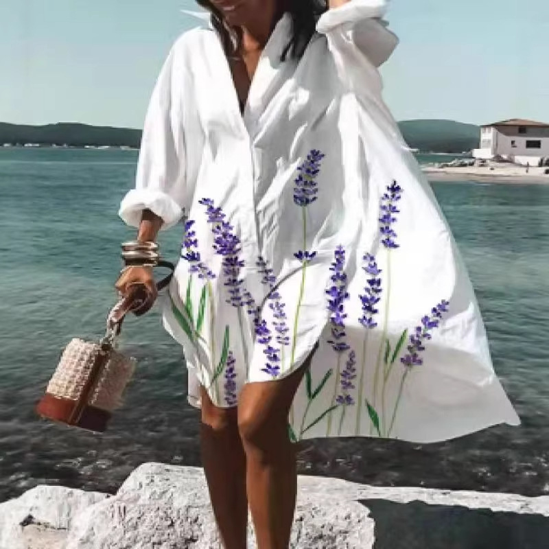 New Cross-Border European and American 3D Digital Print Hawaiian Beach Loungewear Comfortable Casual Shirt Long-Sleeve Dress New Cross-Border European and American 3D Digital Print Hawaiian Beach Loungewear Comfortable Casual Shirt Long-Sleeve Dress