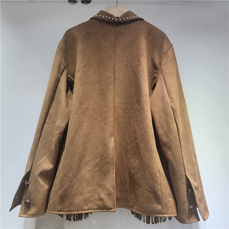 Europa y América industria pesada bordilla de diseño de chaqueta de diamante de color americano de manga larga chaqueta de piel de ciervo casual