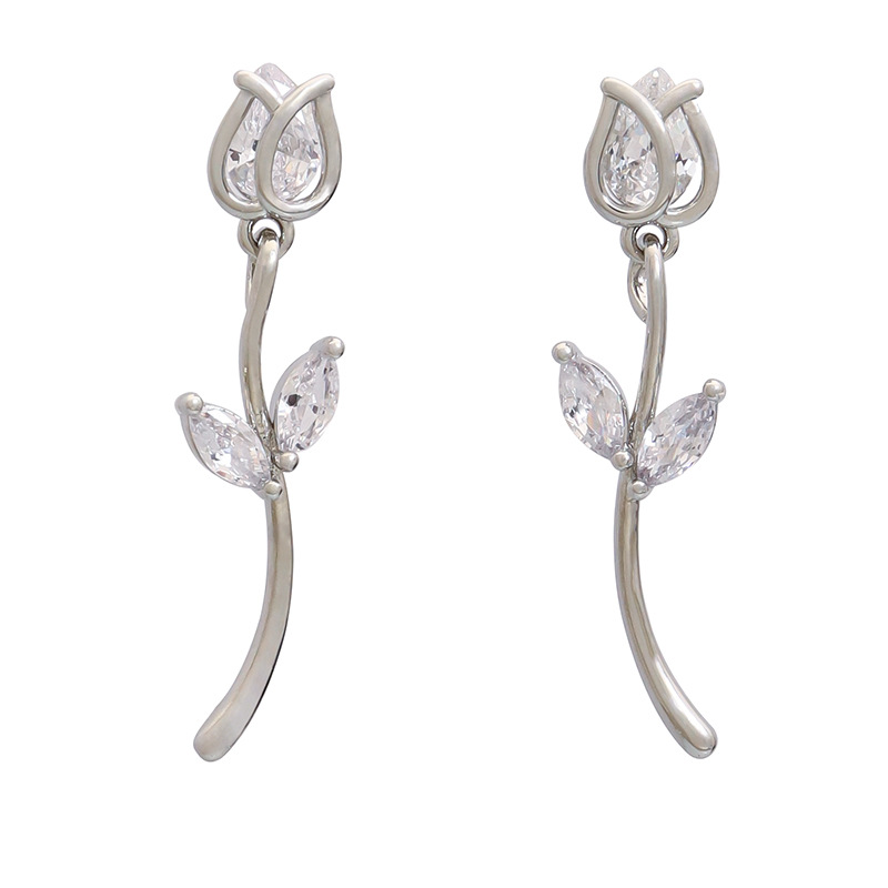 1 Pair Simple Style Leaf Flower Inlay Copper Zircon Ear Studs display picture 1