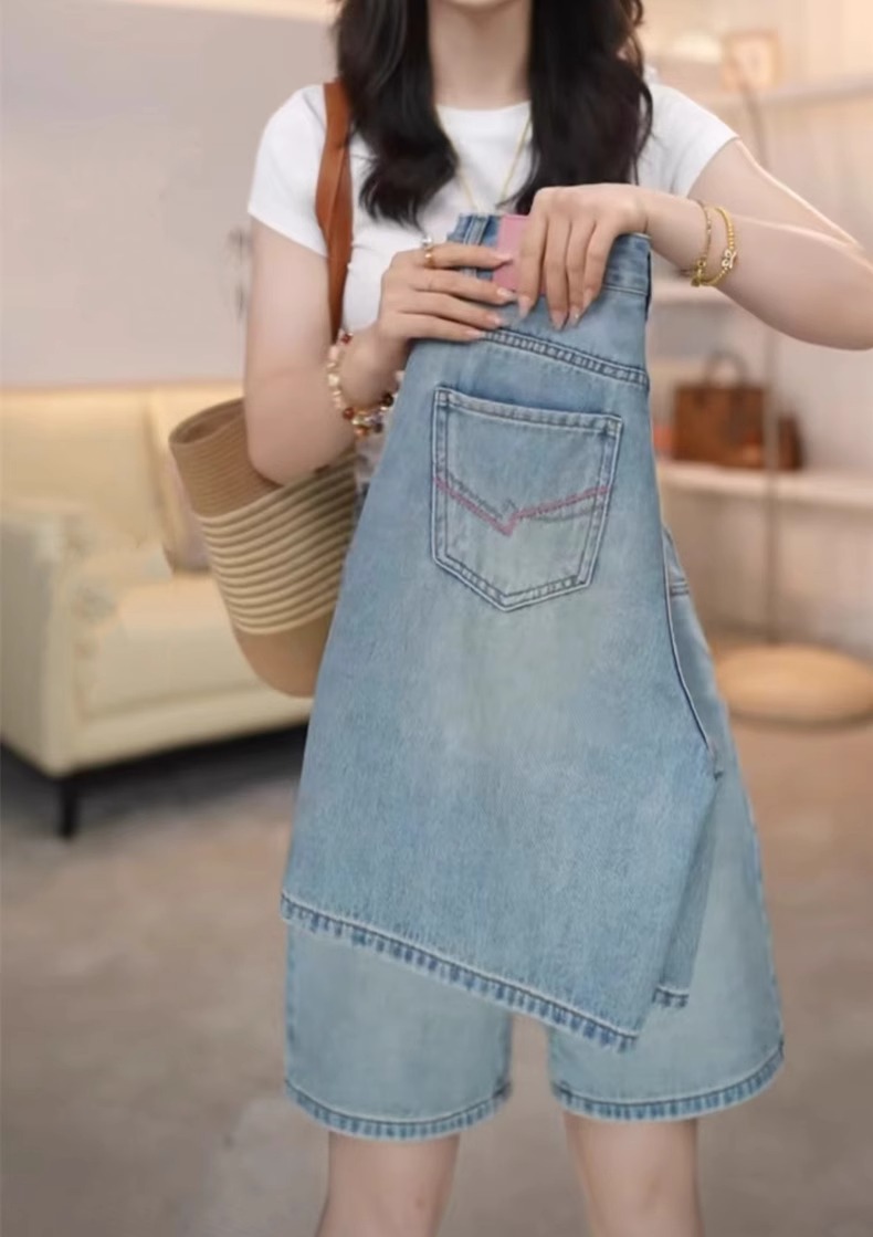 Quần short denim retro nữ lưng cao, phong cách mùa hè, mỏng nhẹ cho người dáng nhỏ — Màu xanh lam nhạt chi tiết 3