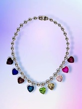 欧美时尚 ins潮流百搭气质圆珠桃心水晶吊坠项链 潮流新款项链