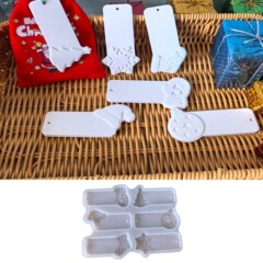 6合1圣诞礼物吊牌硅胶模具圣诞手套袜子圣诞树带孔挂牌石膏模具