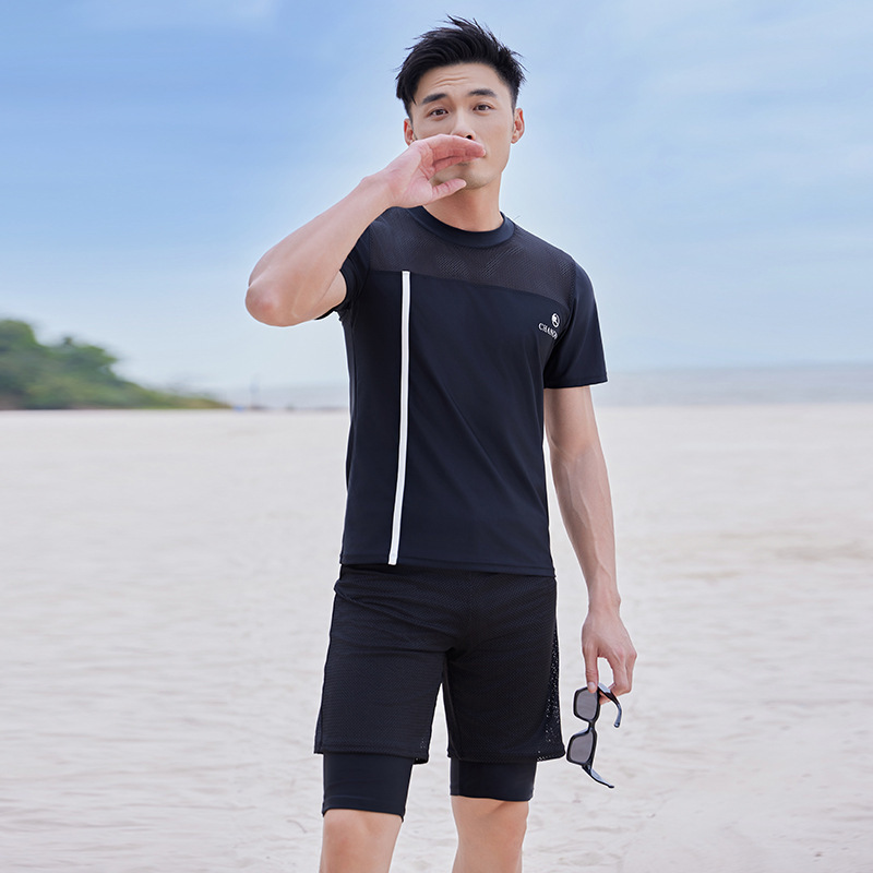 Cross-Border Quick-Drying Men's Swimsuit New Short-Sleeved Five-Point Pants Conservative Split Quick-Drying Surfing Wetsuit Jellyfish Suit for Men