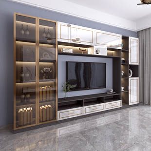 Light Luxury Tv Cabinet Background Wall Integrated Wall Cabinet Living Room Storage Storage Cabinet Multi-Functional Tv Cabinet Customization
