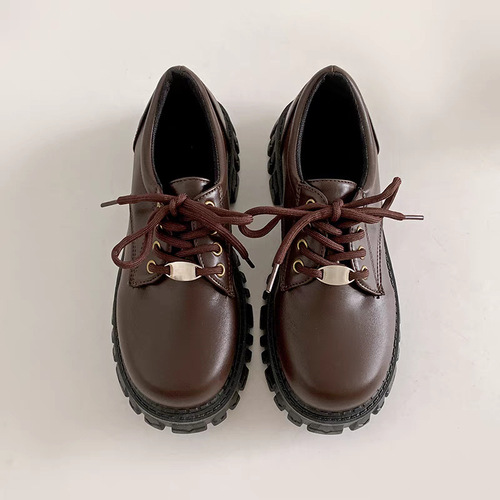 Academic Style Belting Little Leather Shoes for Women - 2025 Spring Japanese Style Thick Sole Moccasins Casual Uniform Shoes for Women