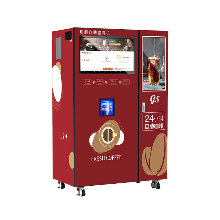 Máquina de café recién molida de hielo de autoservicio, área de servicio, escuela escénica, máquina automática de café y té con leche, código de escaneo, bebida