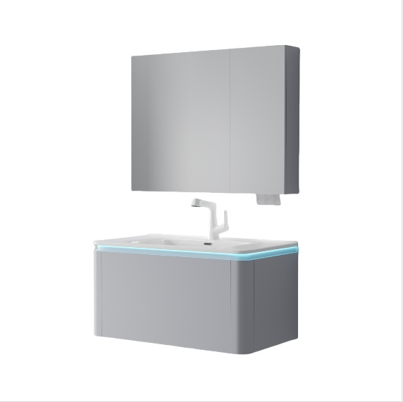 Baño de cerámica integral cuenca de esquina redondeada simple y moderna gabinete de baño de madera maciza lavabo lavabo lavabo combinación